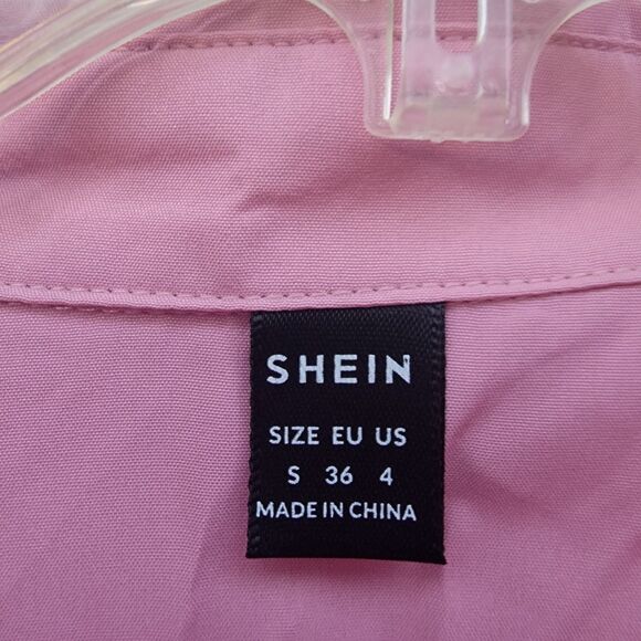 womens pink button down short sleeve shirt dress wmns sz S - Picture 2 of 4